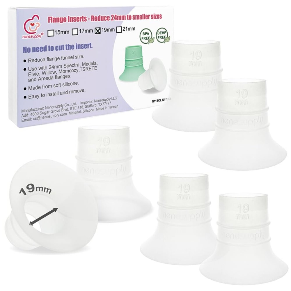 Nenesupply 2nd Generation 19mm 6pc Flange Inserts Compatible with 24mm Flange of Elvie Stride Spectra Momcozy Willow Reduce 24mm to 19mm Not Original Elvie