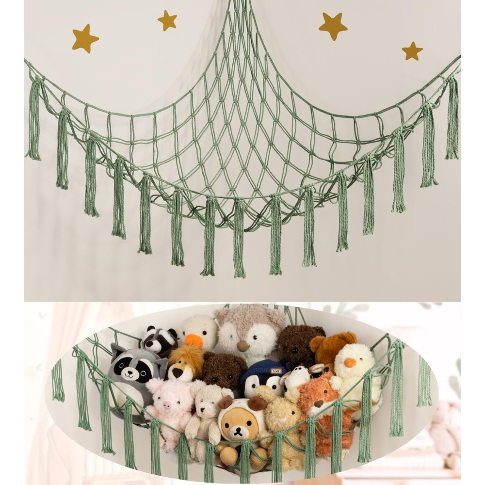 mirolam Stuffed Animal Storage Hammock or Net - Large Toy Hammock Net for Stuffed Animals Corner - Hanging Stuff Animal Organizer Holder Ideas for Plush - Baby Nursery Wall Bedroom Room Decor