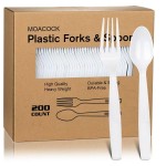 MOACOCK 200 Count White Plastic Silverware, Heavy Weight Plastic Forks Spoons Disposable Utensils Cutlery Set for Wedding Party Supplies Everyday Use