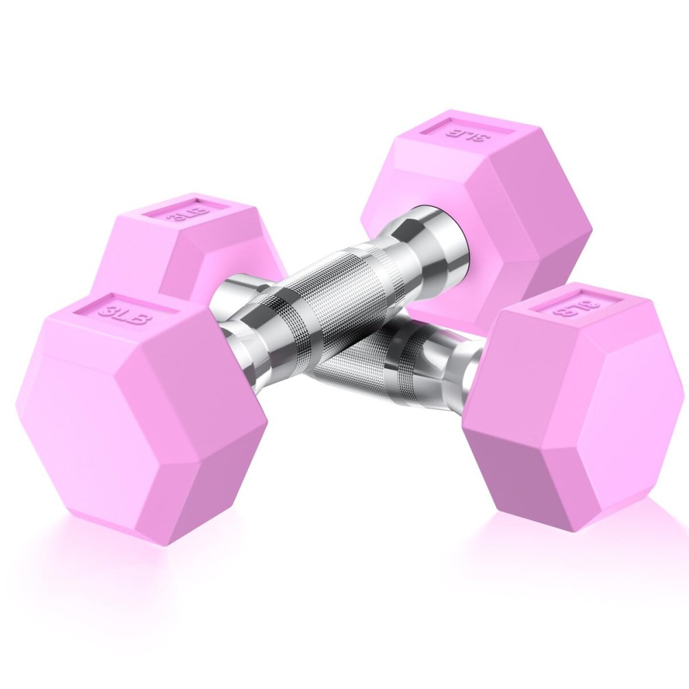 Portzon Weights Dumbbells Pink Colors Compatible with Set of 2 Neoprene/Rubber Dumbbells,1-15 LB, Anti-Slip, Anti-roll, Hex Shape