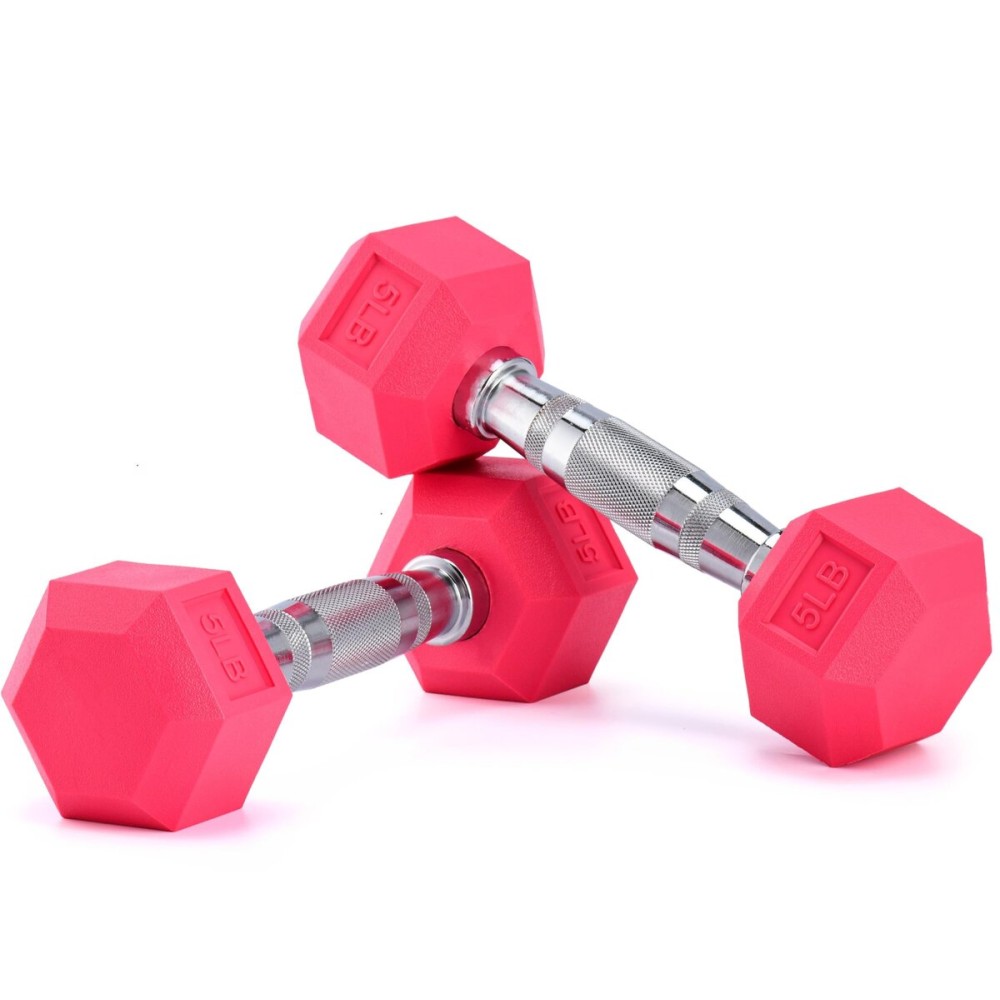 Portzon Weights Dumbbells Pink Colors Compatible with Set of 2 Neoprene/Rubber Dumbbells,1-15 LB, Anti-Slip, Anti-roll, Hex Shape