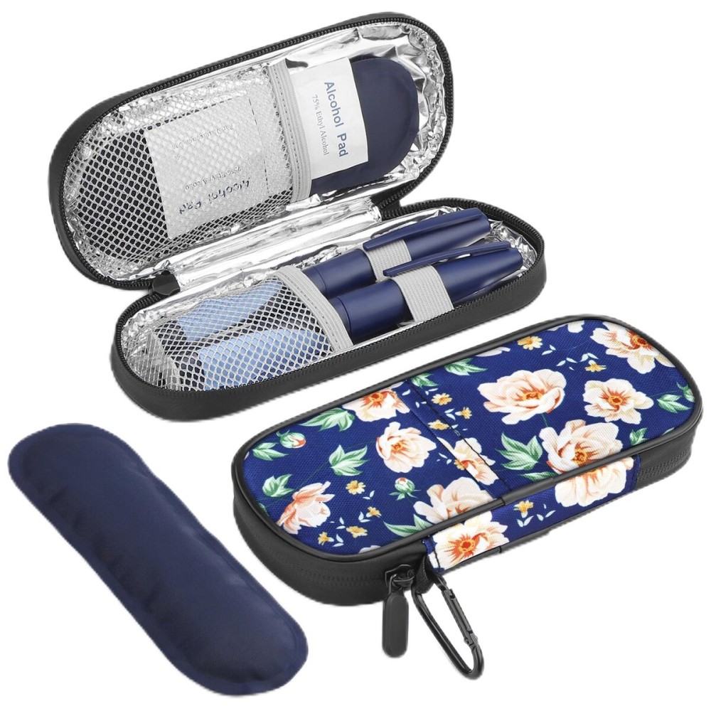 Gelozid Insulin Cooler Travel Case Diabetic Medication Insulated Cool Organizer with 2 Reusable Ice Packs for Insulin Pen and Other Diabetic Supplies, for The Daily Life and Trip, White Flower