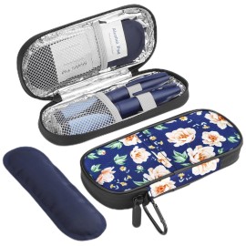 Gelozid Insulin Cooler Travel Case Diabetic Medication Insulated Cool Organizer with 2 Reusable Ice Packs for Insulin Pen and Other Diabetic Supplies, for The Daily Life and Trip, White Flower