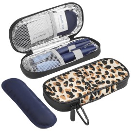 Gelozid Insulin Cooler Travel Case Diabetic Medication Insulated Cool Organizer with 2 Reusable Ice Packs for Insulin Pen and Other Diabetic Supplies, for The Daily Life and Trip, Leopard Print