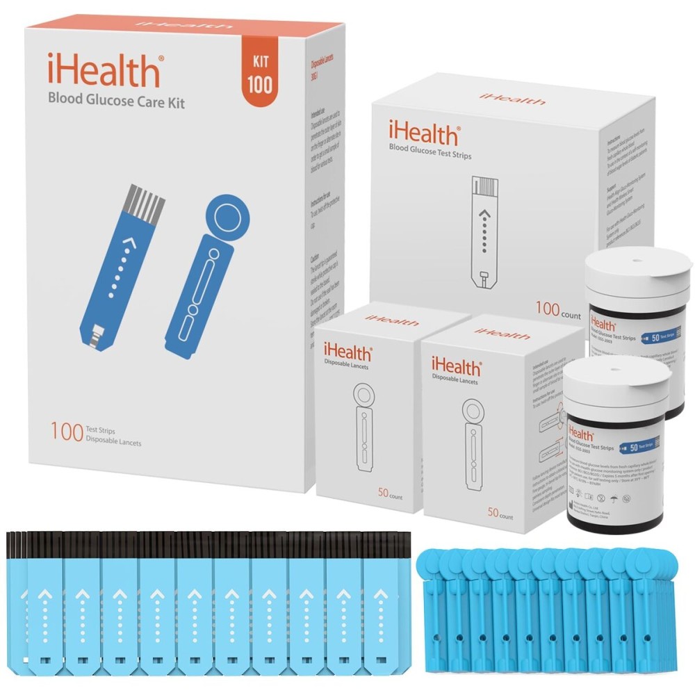 iHealth Blood Glucose Test Strips 100 Count, Lancets for Diabetes Management 100 Count, Compatible with iHealth Blood Glucose Monitor Only