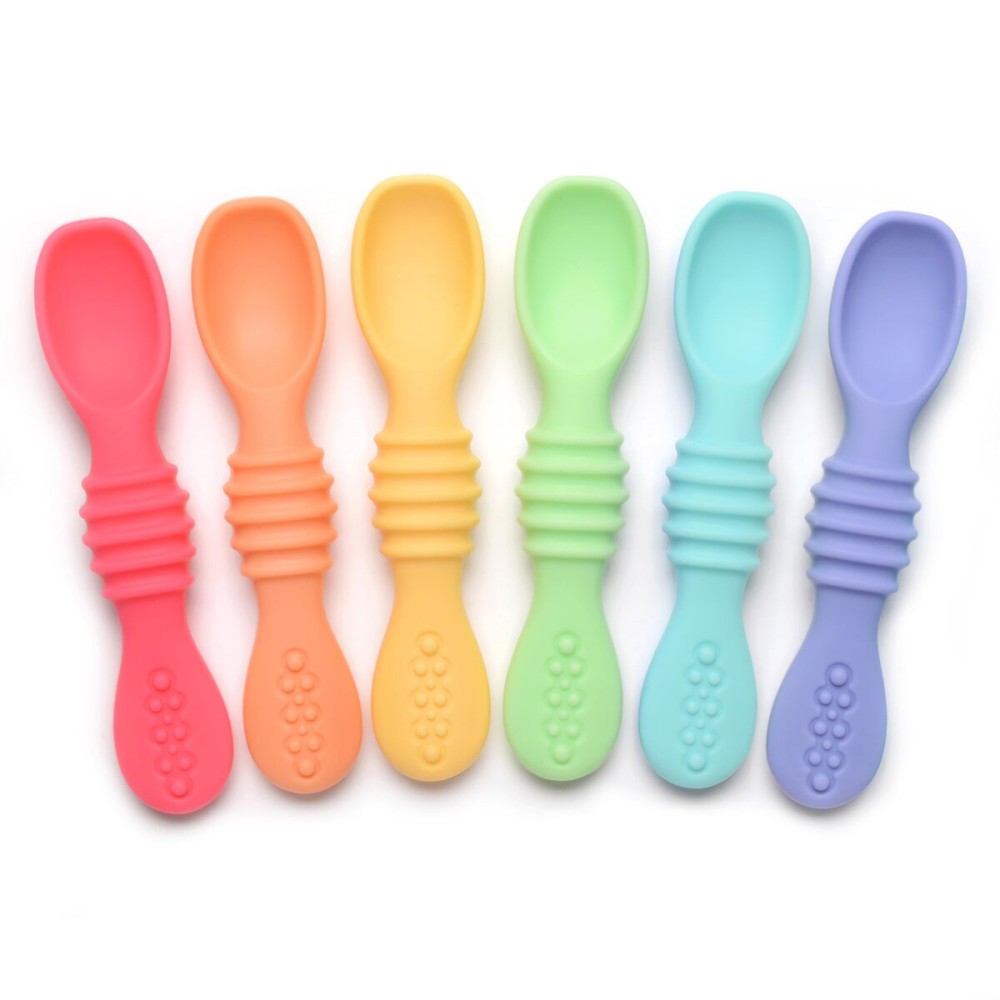 PrimaStella Silicone Chew Spoon Set for Babies and Toddlers | Safety Tested | BPA Free | Microwave, Dishwasher and Freezer Safe (Summer Rainbow Chew Spoon)