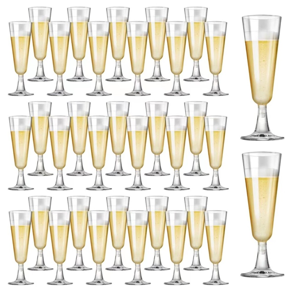 SUREHOME Plastic Champagne Flutes 40 Pack Disposable Champagne Glasses 5oz Clear Plastic Mimosa Glasses Wedding Cocktail Cups Bulk for New Years Eve Party Supplies 2025 Engagement Birthday Decorations