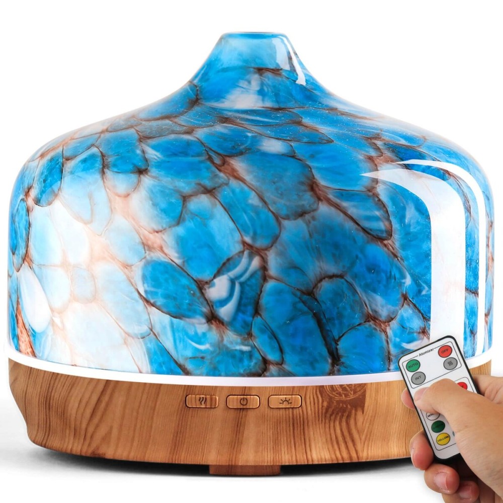 Porseme 500ml Essential Oil Diffuser, Aroma Ultrasonic Humidifier with Remote Control, BPA Free, Auto Shut-Off, 7 Color LED Light for Bedroom