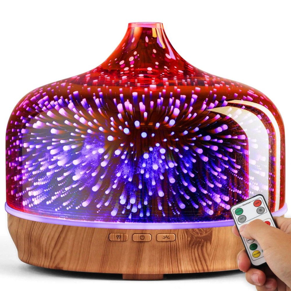 Porseme 500ml Glass Essential Oil Diffuser Aromatherapy Ultrasonic Cool Mist Humidifier 15-21 Running Hours Diffusers with Remote Control for Sleeping Office Working Yoga Rest and Spa