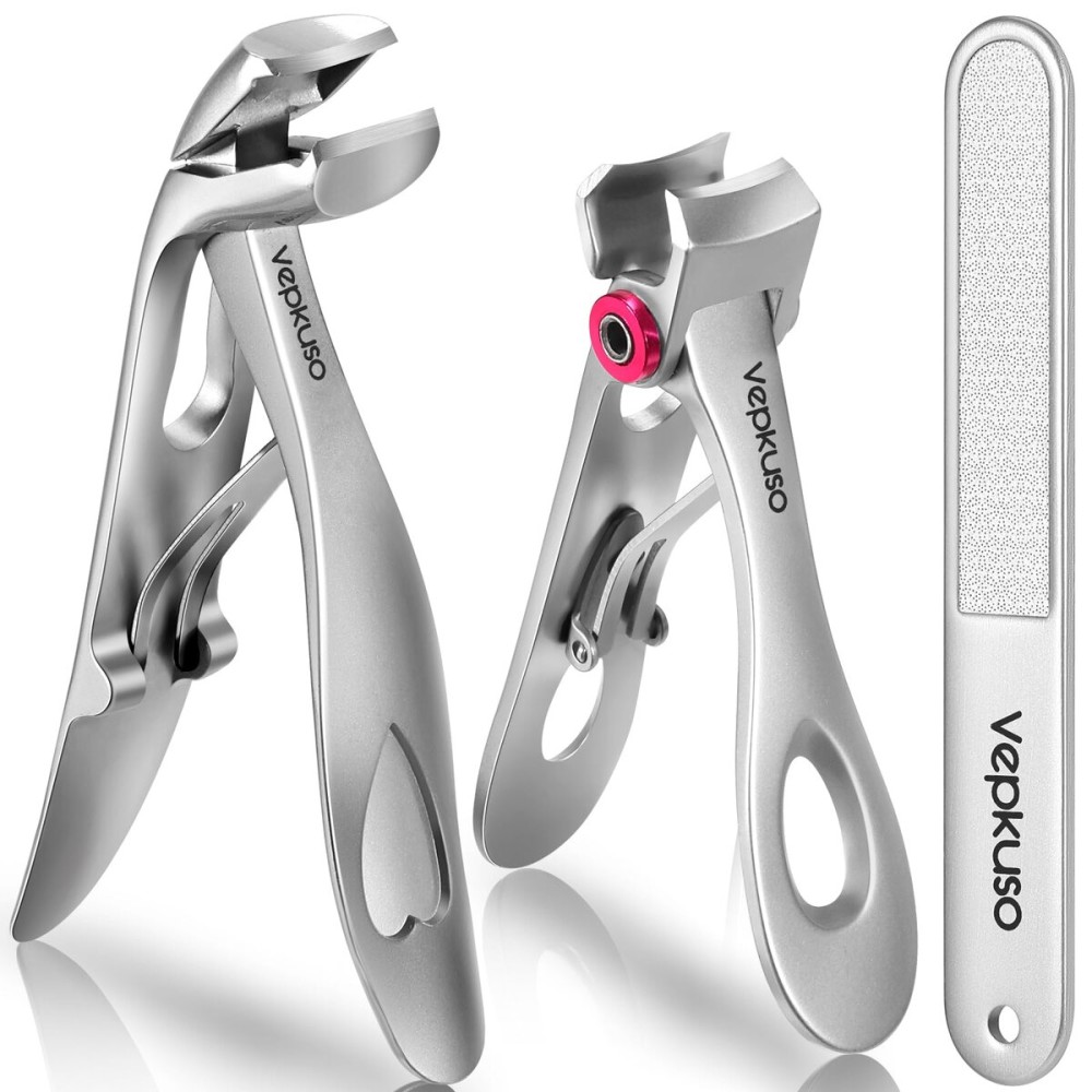 Vepkuso Nail Clippers for Seniors, Wide Jaw Fingernail Clippers and Angled Head Toenail Clippers for Thick Nail, Professional German Nail Clippers for Men, Women&PregnantSliver