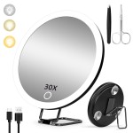 30x Magnifying Mirror With Light, Large 6 Rechargeable Lighted With Suction Cups & Table Stand, 3 Color Modes Dimmable Light up Travel Makeup High Magnification