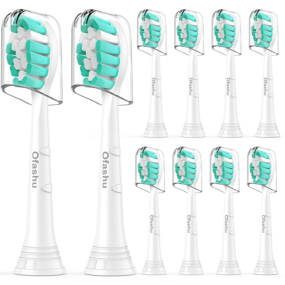 Ofashu Replacement Toothbrush Heads Compatible with Philips Sonicare Protectiveclean C1 C2 4100 5100 6100 9024 6250, White, 10 Sonic Electric Brush Head (Green White, Medium)