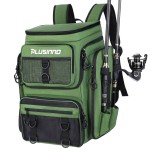 PLUSINNO Fishing Backpack with Rod Holders, 42L Large Water-Resistant Tackle Bag Store Fishing Gear, Camping, Hiking, Fish Gifts for Men Father, Black Camo