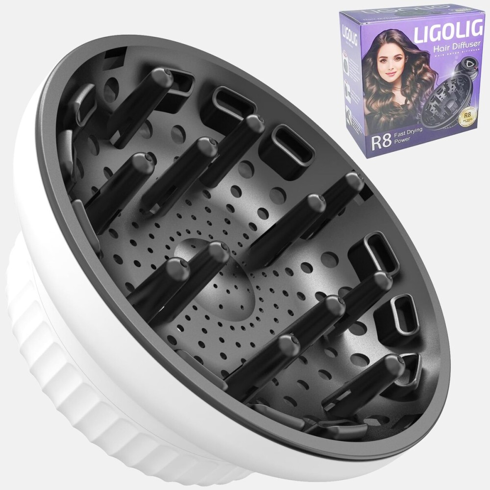 LIGOLIG Hair Difuser Attachment Universal Diffuser Hair Dryer for 1.4-inch to 2.4-inch Blow Dryer, Hair Diffuser for Curly Hair and Natural Wavy Hair (White)