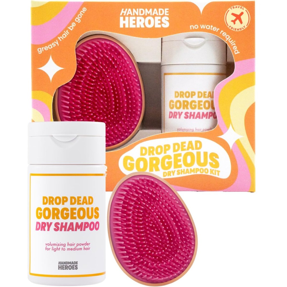 Handmade Heroes Non Aerosol Dry Shampoo Volume Powder 100% Natural & Vegan Volumizing Hair Powder For Light Hair and Blonde (Dry Shampoo and Brush Kit)