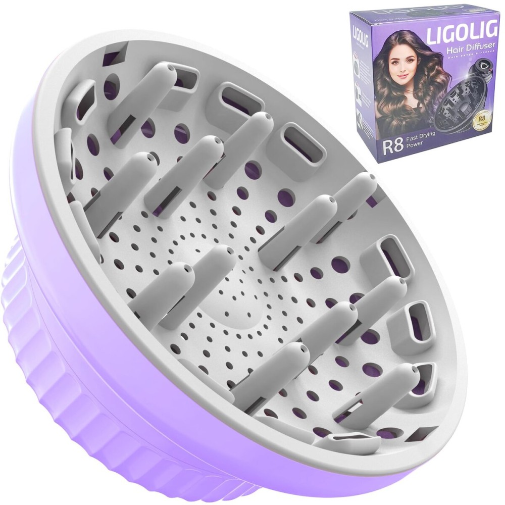LIGOLIG Hair Difuser Attachment Universal Diffuser Hair Dryer for 1.4-inch to 2.4-inch Blow Dryer, Hair Diffuser for Curly Hair and Natural Wavy Hair (Purple)