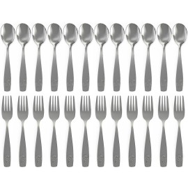 CHILLOUT LIFE Stainless Steel Kids Silverware Set 24 Pieces (2 Pack of 12) - Child and Toddler Safe Flatware - Kids Utensil Set - Metal Kids Cutlery Set (Includes 12 Small Kids Spoons & Kids 12 Forks)