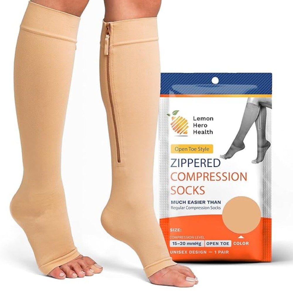Lemon Hero Zipper Compression Socks for Women and Men, Open Toe 15-20 mmHg Compression Stockings, Designed for Leg Comfort, Supports Circulation and Swelling Relief - 3XL, 2-Pack
