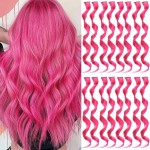 TOFAFA 16 Pcs Colored Hair Extensions Curly Wavy Clip in Synthetic Hairpiece Streak for Girls Women Kids, Multi-colors Party Highlights Cosplay Festival Favor Gift(Hot Pink)
