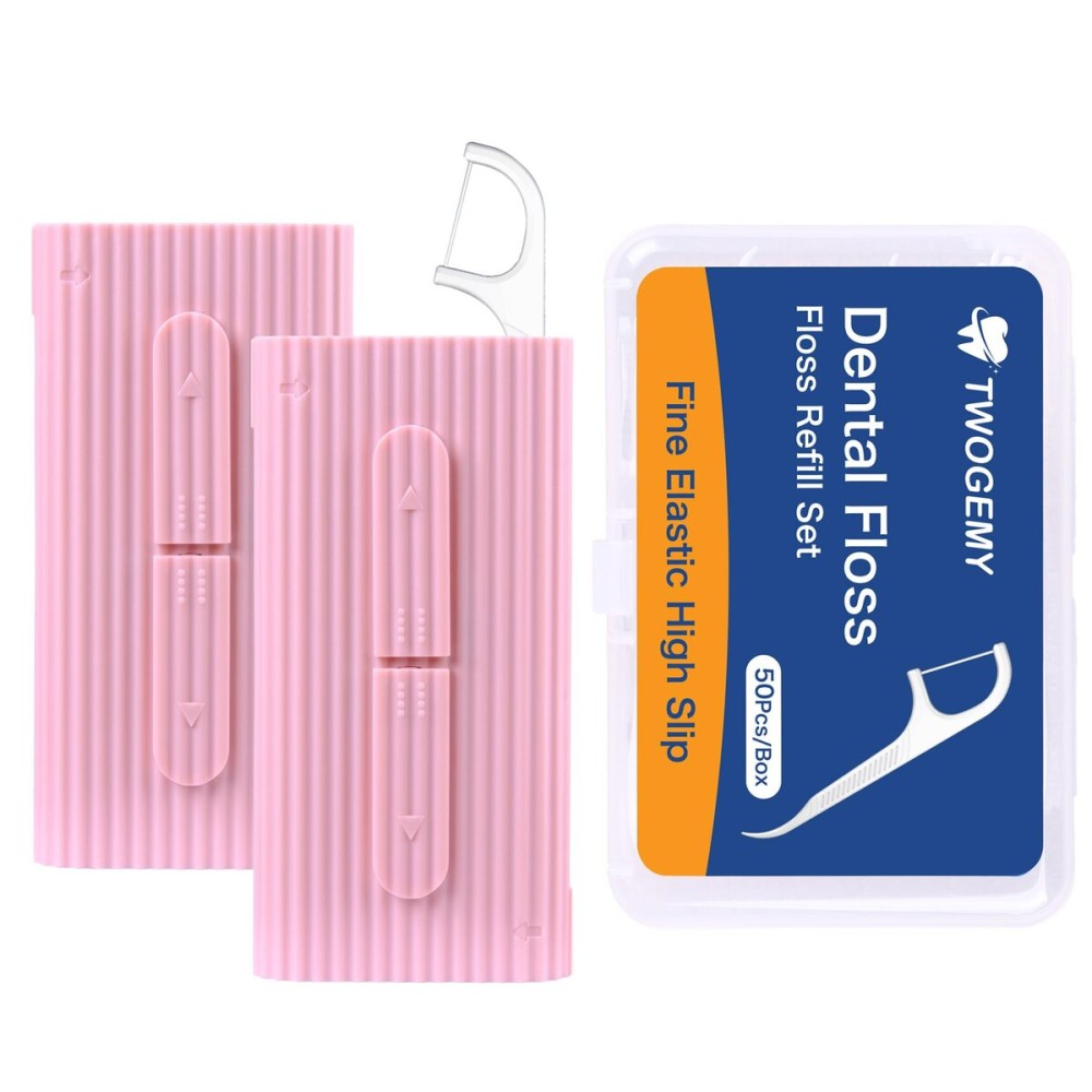 TWOGEMY Pink Dental Floss, 2 Pack 10 Count and 50 PCS/Box, Total Package of 70 Picks Adult Floss in Set Meal. The Perfect Portable Flossing Travel Set for Cleaning Teeth and Oral Care.(Pink 2+1)