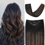14 Clip in Hair Extensions Remy Human Hair for Women - Silky Straight Balayage Clip on Real Hair Extensions 50grams 4pieces (14inches, (1BT4) P1B)