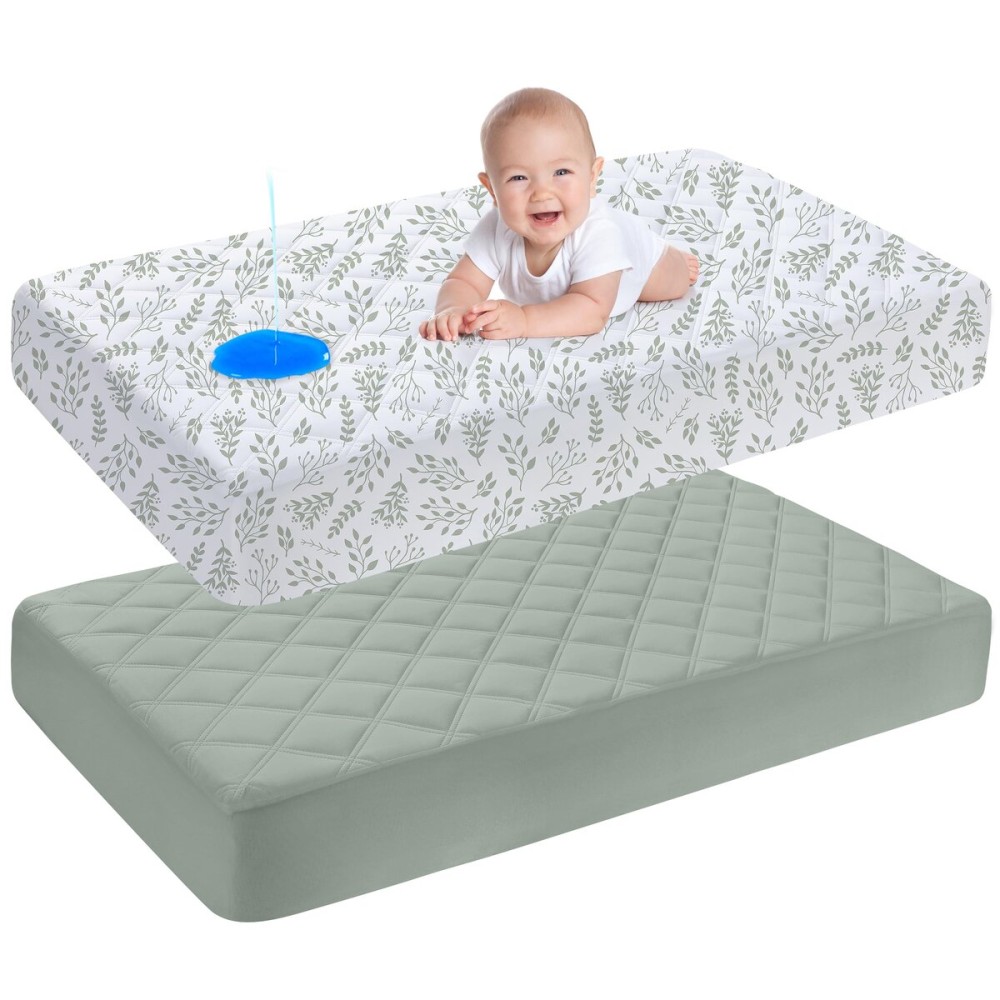 Yoofoss Waterproof Crib Mattress Protector 2 Pack, Quilted Crib Mattress Pad Cover Ultra Soft and Breathable, Machine Washable Toddler Mattress Protector for Standard Baby Crib Size 52\'\'x28\'\'