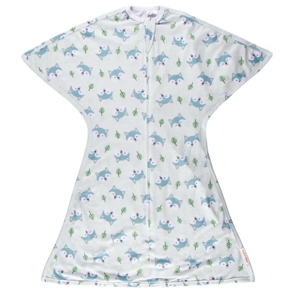 SleepingBaby Zipadee-Zip Transition Swaddle - Cozy Baby Swaddle Blanket with Zipper Convenience - Roomy Wearable Blanket for Easy Diaper Changes - Happy Wolf, X-Small (3-6 Month)