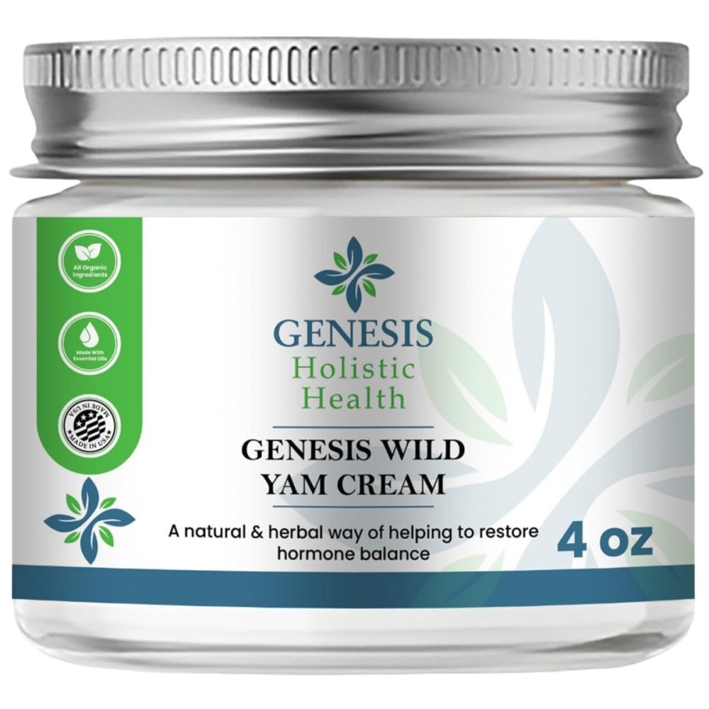 Genesis Wild Yam Root Cream, Organic Balancing Cream for Women, Deep Nourishment and Hydration, Made with Wild Yam Root, Chaste Tree Berry, and Red Clover, 4oz