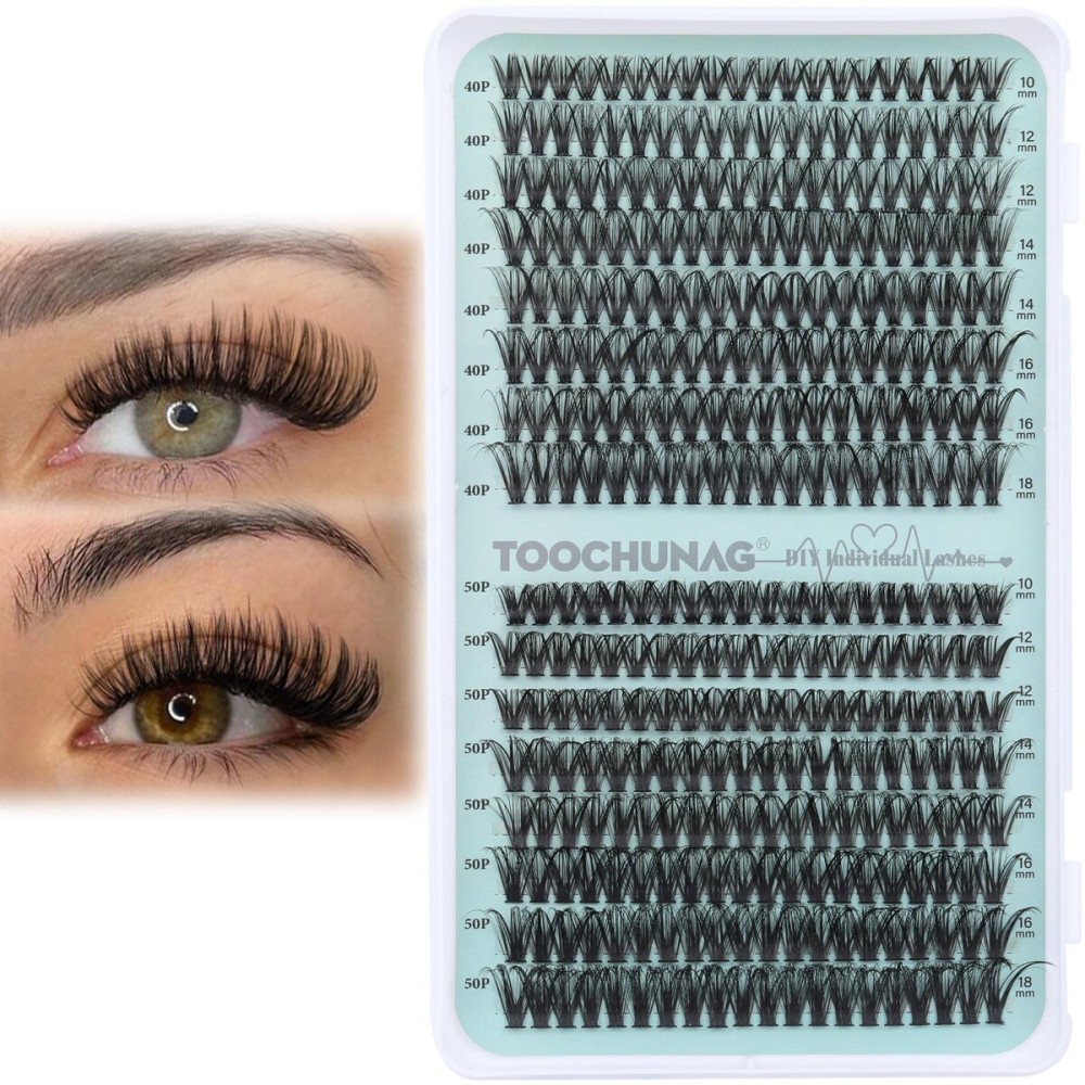 Individual Cluster Lashes 40D+50D 320 Clusters Lash Extension 10-18MIX False Eyelash Clusters Natural Fluffy Individual Eyelashes Extensions DIY at Home by TOOCHUNAG