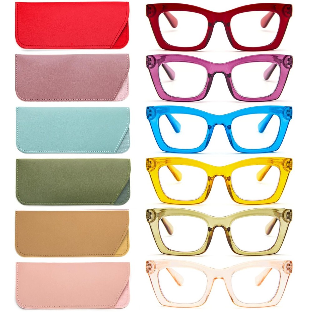 REAVEE 6 Pack Oprah Style Reading Glasses for Women Men Blue Light Blocking, Cute Square Computer Readers Spring Hinge 1.25