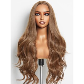GORGIUS Chocolate Brown Wig Put On Go Glueless Loose Wave Wigs for Women 180% Density Auburn Chestnut Brown Hair Wig Colored Pre Plucked with Natural Hairline 26 Inch A6 Fiber Remy Human Hair Blend