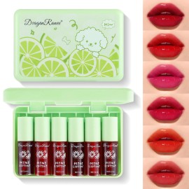 Eakroo 6 Colors lemon Lip Tint Stain Set, Korean Velvet Lip Stain Lip Gloss Lip Tint Stain, Liquid Lipstick for Women, Lip Stain Long Lasting Waterproof, Non-Stick Cup, High Pigment, Vivid Color