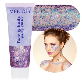 MEICOLY Chameleon Purple Hair Glitter,Halloween Chunky Face Body Glitter,Mardi Gras Accessories Outfits for Women,Color Changing Mermaid Face Glitter,Festival Glitter Makeup for Face Body Hair