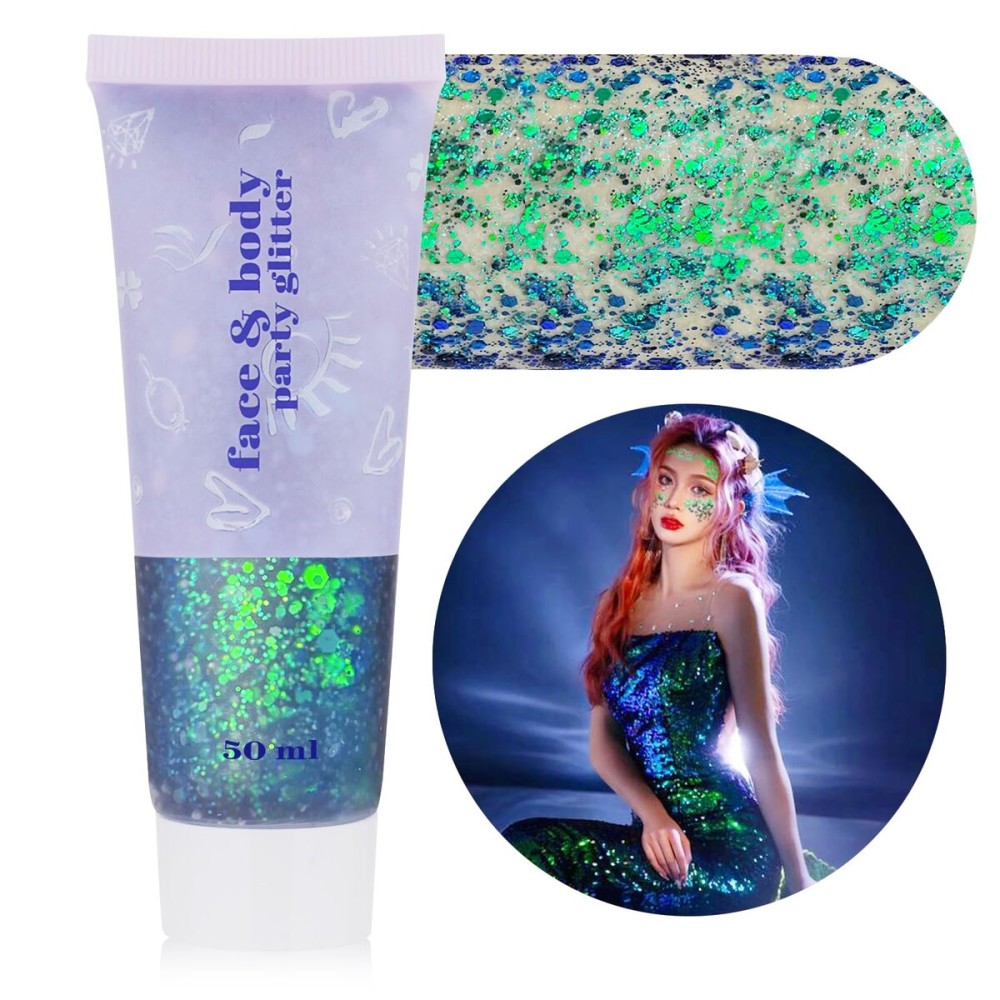 MEICOLY Chameleon Green Face Body Glitter,Christmas Face Glitter Stocking Stuffers,Color Changing Mermaid Face Glitter,Halloween Glitter Face Paint for Face Body Hair,St Patricks Day Accessories