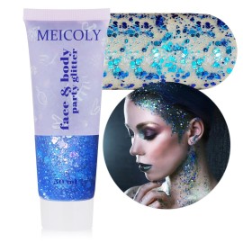 MEICOLY Chameleon Blue Hair Glitter,Chunky Face Glitter Gel,Color Changing Mermaid Singer Concerts Sparkling Glitter for Face Body,Halloween Festival Party Makeup,50ml