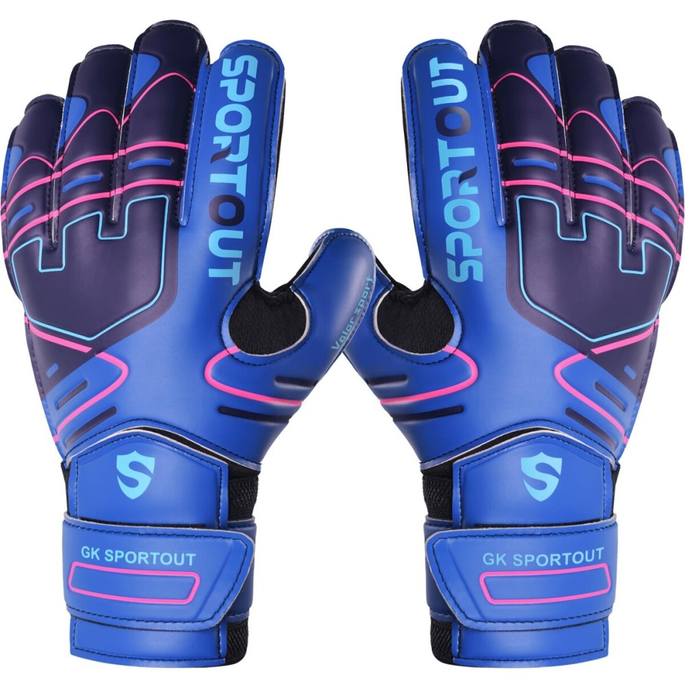 Sportout Youth&Adult Goalie Goalkeeper Gloves,Strong Grip for The Toughest Saves, with Finger Spines to Give Splendid Protection to Prevent Injuries,4 Colors (Dark Blue, 5)