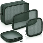 Weewooday 4 Pcs Mesh Makeup Bag Mesh Cosmetic Bag Travel Toiletry Pouch with Zipper Mini Makeup Cosmetic Purse for Daily Accessory(Small, Large, Medium,Olive Green)