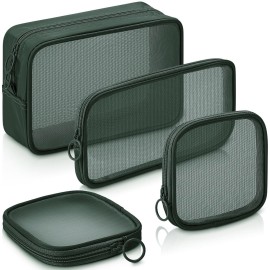 Weewooday 4 Pcs Mesh Makeup Bag Mesh Cosmetic Bag Travel Toiletry Pouch with Zipper Mini Makeup Cosmetic Purse for Daily Accessory(Small, Large, Medium,Olive Green)