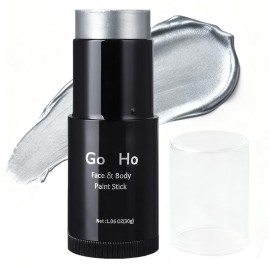 Go Ho Cream-Blendable Silver Face Paint (1.06 oz),Waterproof Metallic Silver Face Body Paint Stick for Halloween Costumes Cosplay SFX Makeup