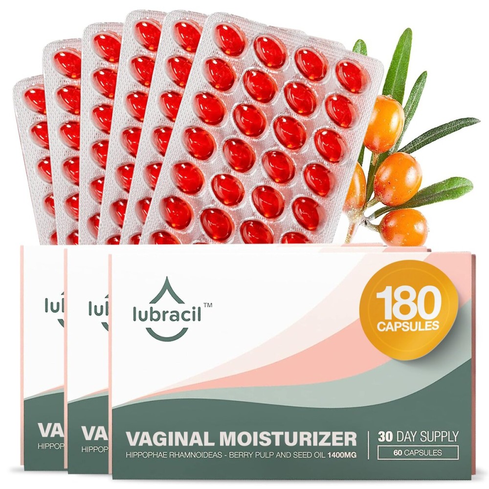 Lubracil Vaginal Moisturizer Pills for Dryness and Moisture - Sea Buckthorn Oil, Omegas 6, 7, & 9, Vitamins A & E - Nourishes Vaginal & Hydration for All Women - 60 Wet Pills, 3 Pack