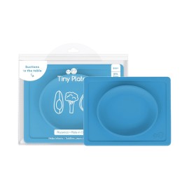 ezpz Tiny Plate (Blue) - 6 Months+ - 100% Silicone Suction Placemat + Plate for Infants - Fits on Most Highchair Trays - Baby Led Weaning Supplies