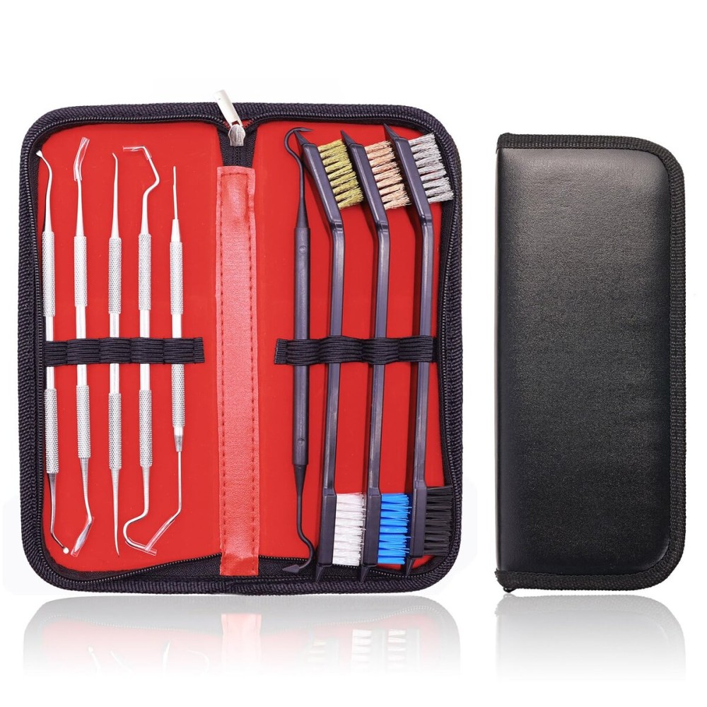 EAmber Gun Cleaning Brushes Picks Kit Set Brass Copper Steel Nylon Stainless Steel Ploymer Pick Set Bristle Brushes (Stainless-Steel)