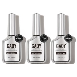 GAOY Gel Top Coat, Builder Gel and Base Coat Set, 3 Pcs 16ml Clear Glossy No Wipe Combination for UV Light Cure