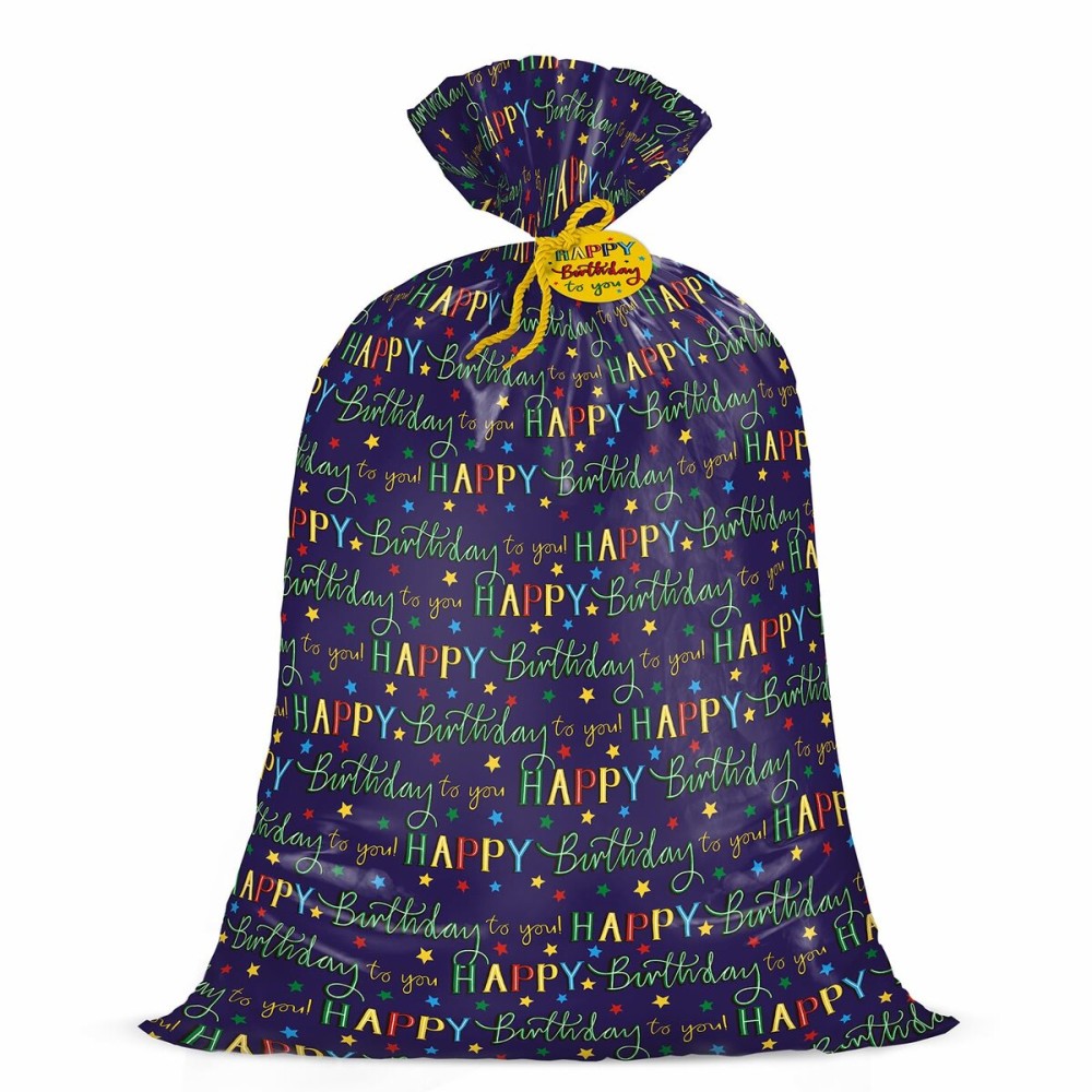 WRAPAHOLIC 56 Large Birthday Plastic Gift Bag - Colorful Happy Birthday and Stars Jumbo Bike Bag Gift Wrap for Kids Birthdays, Parties, Celebrating - 56 H x 36 W