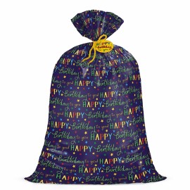 WRAPAHOLIC 56 Large Birthday Plastic Gift Bag - Colorful Happy Birthday and Stars Jumbo Bike Bag Gift Wrap for Kids Birthdays, Parties, Celebrating - 56 H x 36 W