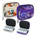 Serfeymi Weekly Travel Pill Organizer Pill Case for Purse with Removable 7 Day Pill Box, Fashionable Travel Medicine Organizer Pill Container for Medicine, Vitamin, Supplement - Bloom 01 + Purple 01