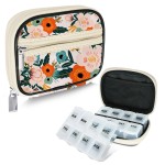 Serfeymi Weekly Travel Pill Organizer Pill Case for Purse with Removable 7 Day Pill Box, Fashionable Travel Medicine Organizer Pill Container for Medicine, Vitamin, Supplement - Bloom 01 + Pill Box