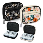 Serfeymi Weekly Travel Pill Organizer Pill Case for Purse with Removable 7 Day Pill Box, Fashionable Travel Medicine Organizer Pill Container for Medicine, Vitamin, Supplement - Black 02 + Bloom 01