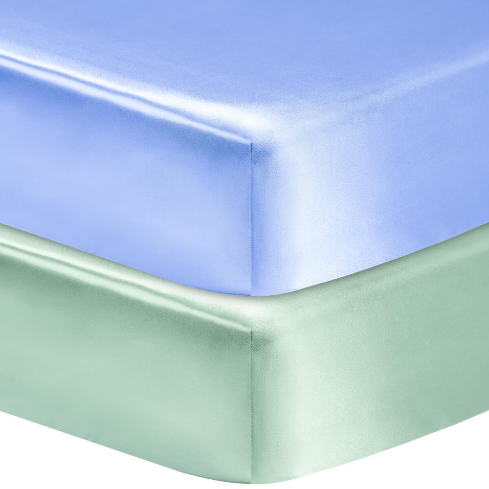 GUNTAIL 2 Pack Satin Soft Crib Sheet for Baby with Sensitive Hair Silky Baby Mattress Sheet Blue and Green Unisex 52x28x8 Fitted Sheets