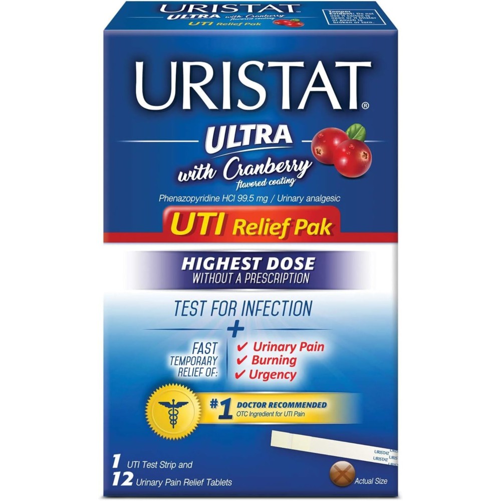 URISTAT Ultra UTI Relief Pack, 1 UTI Test Strip & 12 Pain Relief Tablets (Pack of 3)
